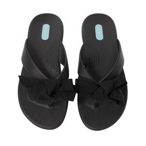 Oka.B Twiggy Thong Sandals Black Bow Slip-On M-L (10”) USA Made Comfort Beach